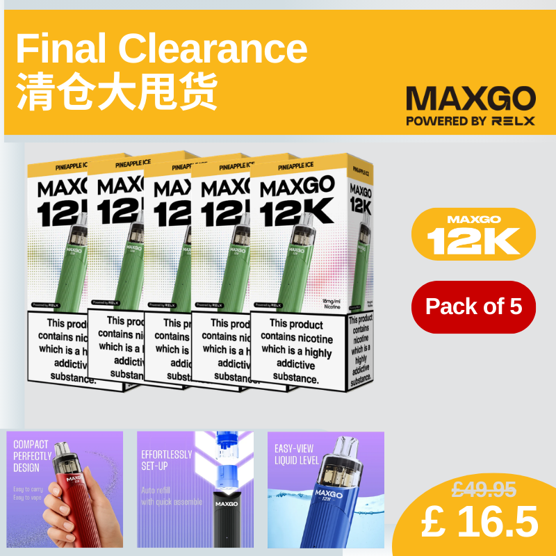 relx vape uk RELX MaxGO 12K Final Clearance Bundle of 5